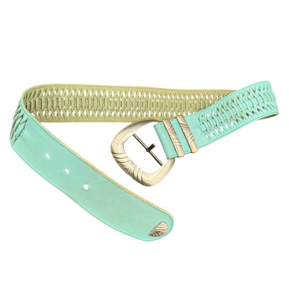 Vintage Western Buckle Teal Belt Leather Blue Silver Braided Cowgirl Retro Boho main image 6